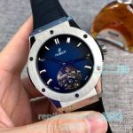 Replica Hublot Geneve Blue Dial Silver Bezel Watch For Sale